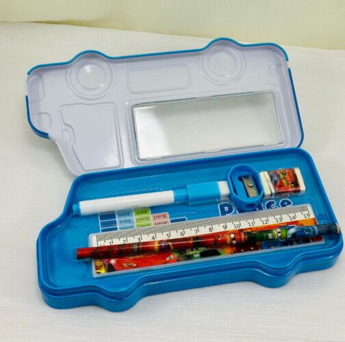 Smart Stationery Gift Set for School Girls & Boys, Stationary Storage Box with White Board, Geometry Box Pencil Eraser Scale Marker, Children Stationery Gift Set Birthday Gift Present,